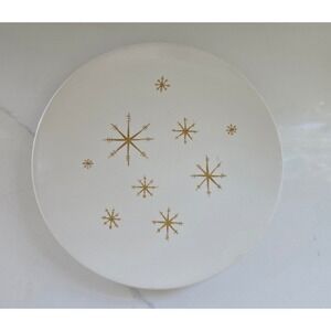 Royal China Star Glow 10 in Plate Mid Century Modern Atomic Starburst Gold MCM